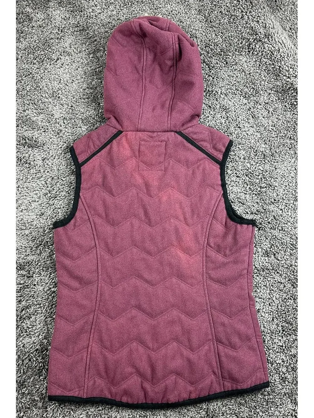 prAna Calla Wool Hooded Vest Womens Burgundy Quilted Faux Fur Trim Full Zip Sz M - Picture 4 of 15